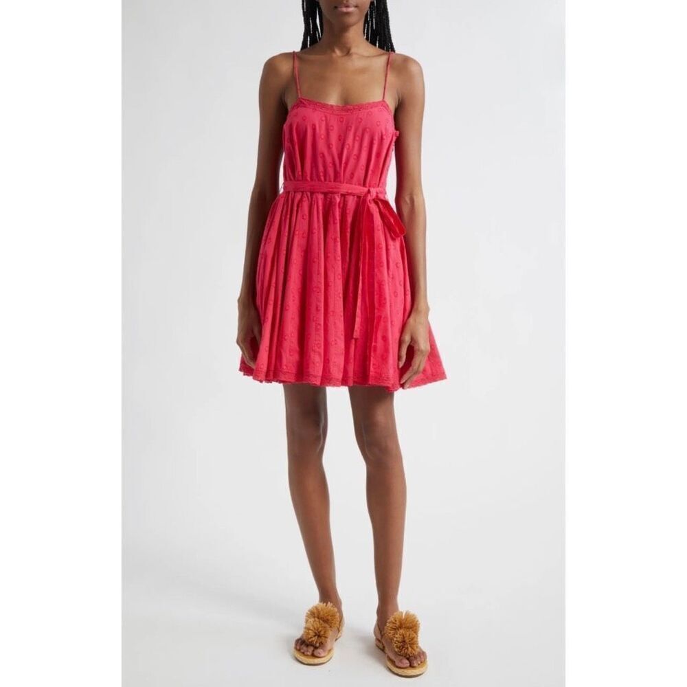 Ulla Johnson Beatriz Dress 12 Pink Dot Jacquard‎ Cotton Mini Belted Pockets NWT